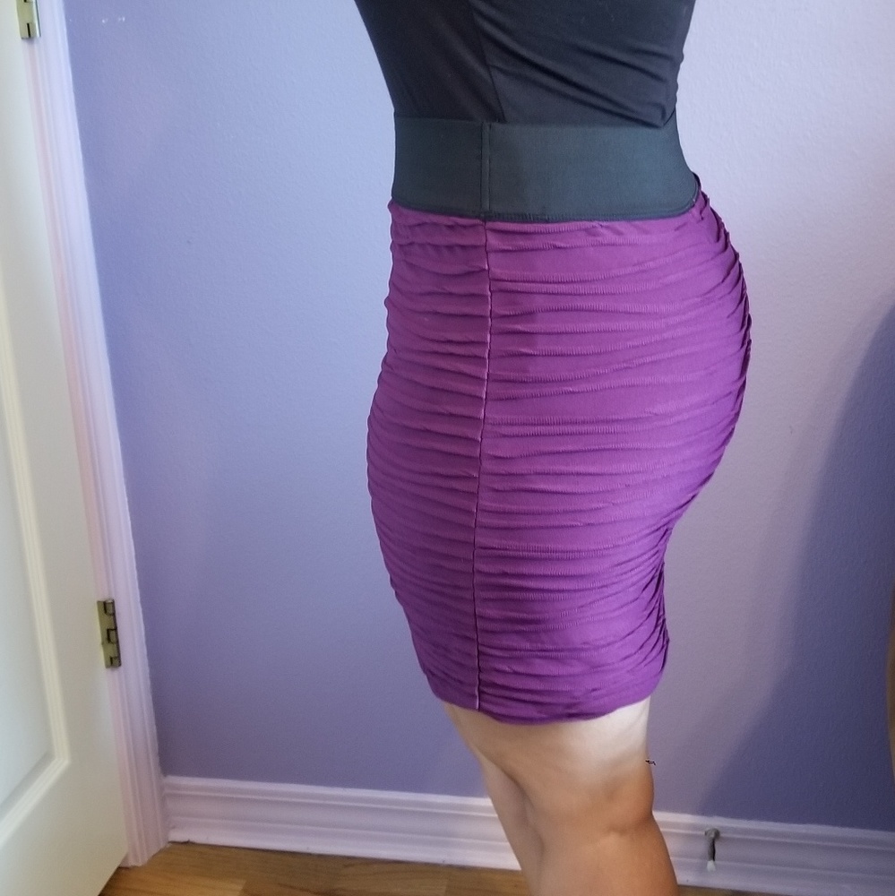 Purple and Black Stretch Midi Skirt
